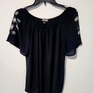 Cowgirl Hardware Gauzy Black Women's Short Sleeve Blouse Top Diamond details XL